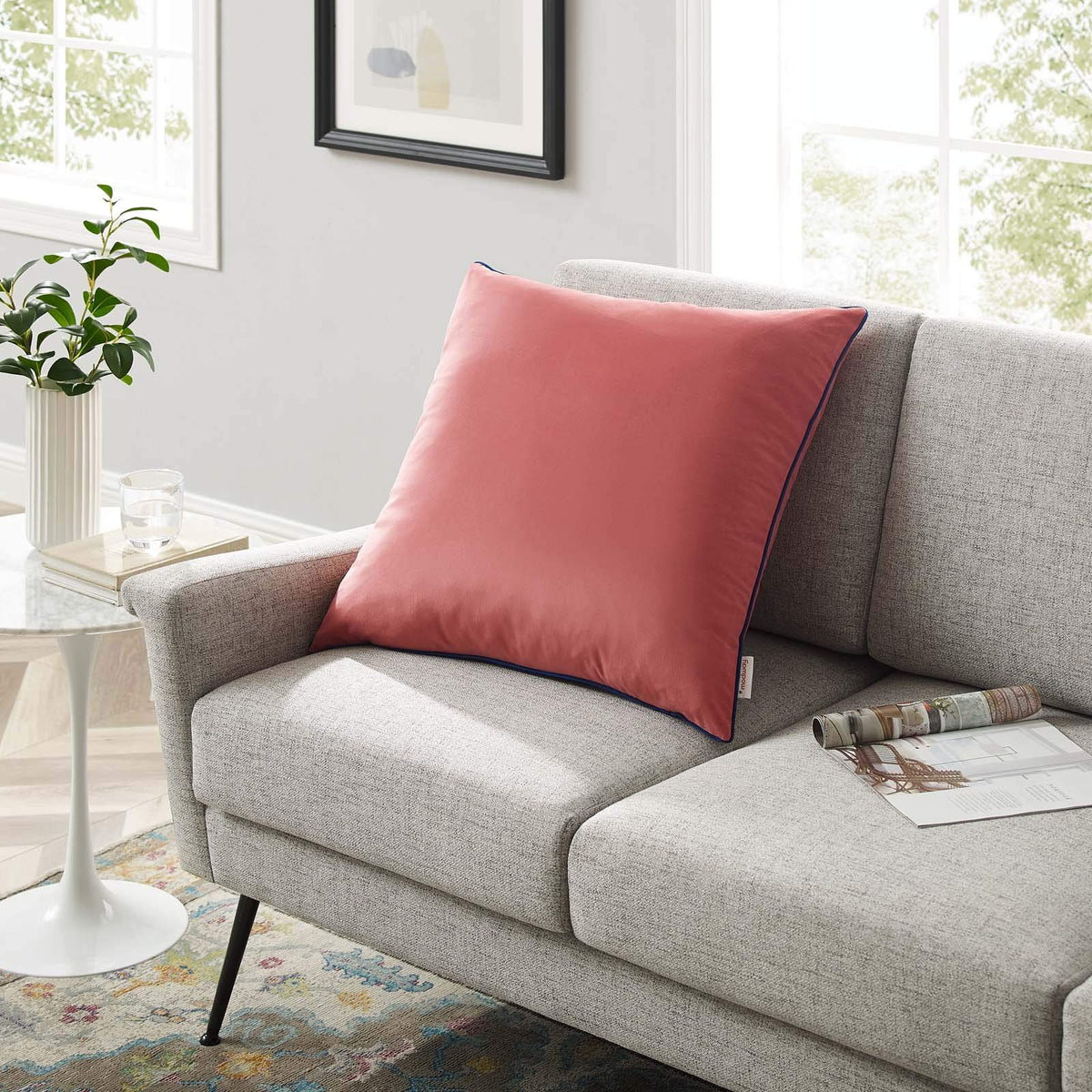 Modway Accentuate 24" Performance Velvet Accent Throw Pillow, 24" X 24", Blossom Navy