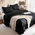 Masaca Black Ruffled Comforter Set Queen,Farmhouse Shabby Boho Chic Bedding,Ultra Soft Fluffy Ruffle Bed Comforter Set 3-Piece (