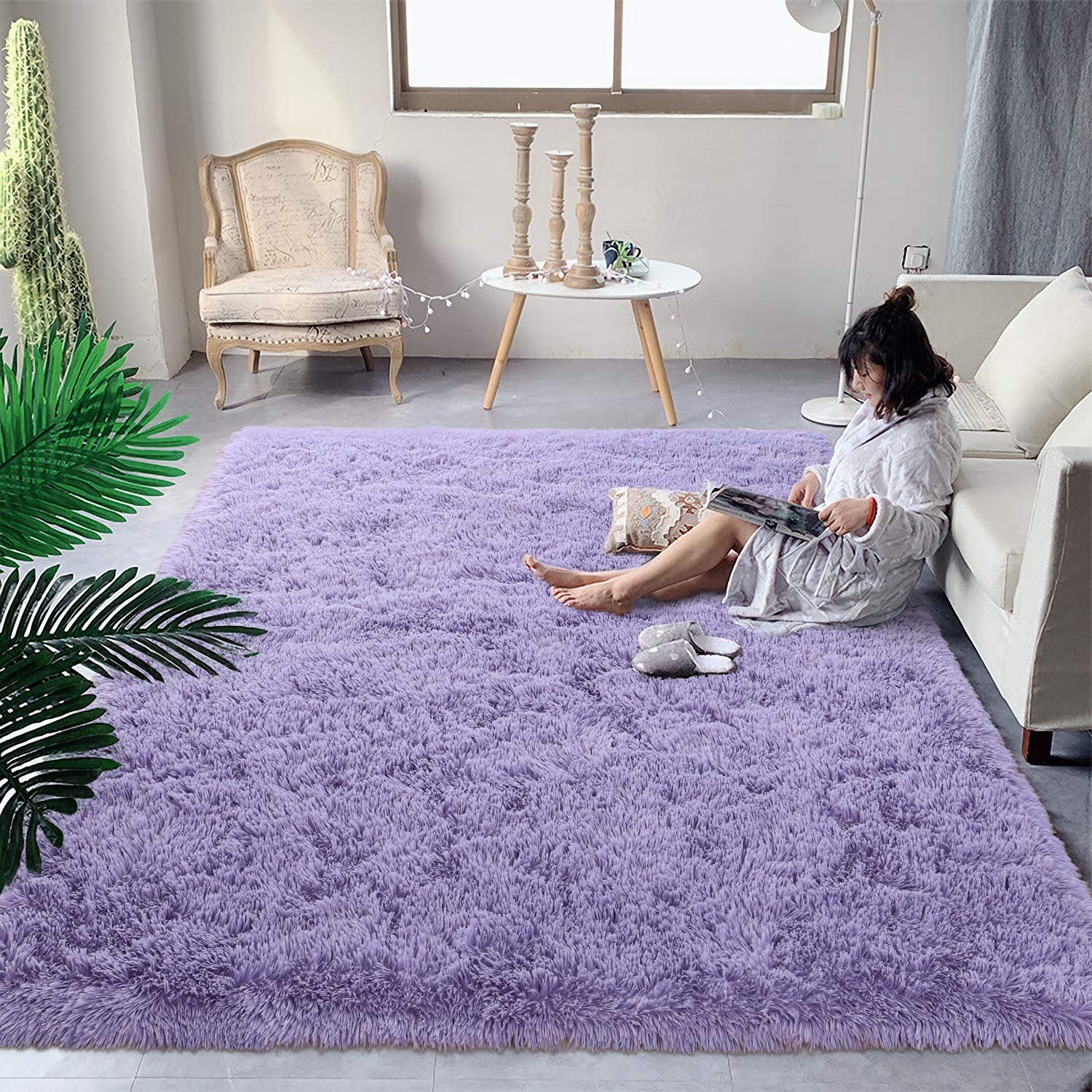 DweIke Fluffy Shaggy Area Rug, Purple Plush Rugs for Living Room Bedroom, Soft Carpets for Kids Girls Boys Room, Extra Large Fuz
