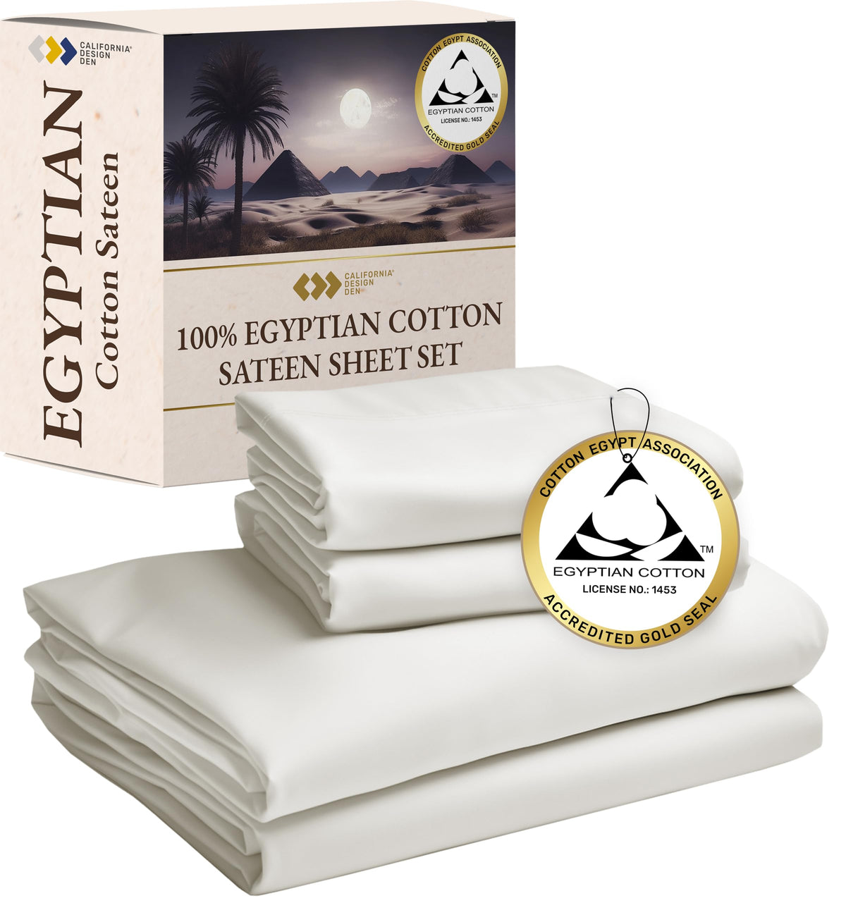 California Design Den Certified Luxury 100% Egyptian Cotton Sheets Full, Deep Pocket Sheets Set, Sateen Cooling Sheets Full Size