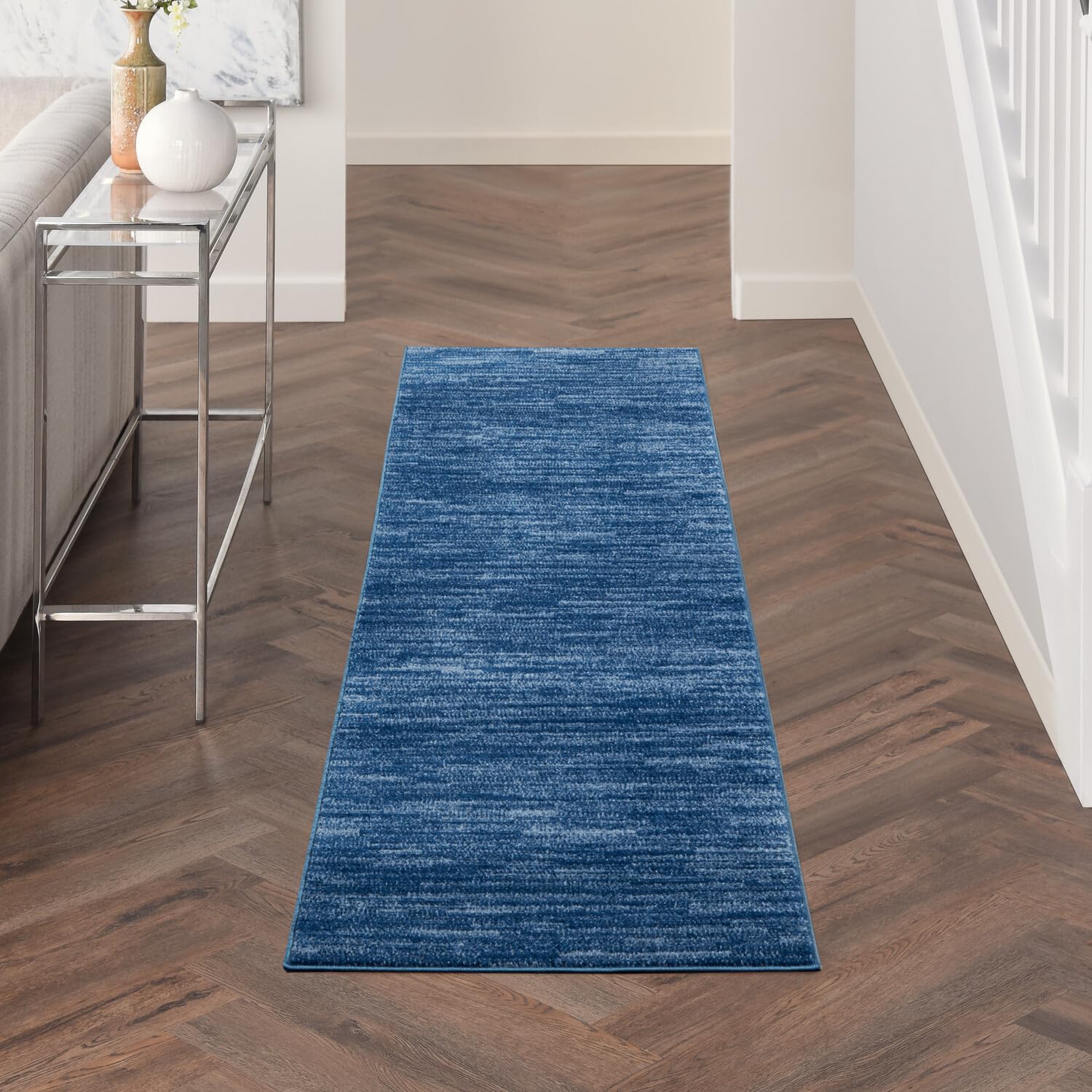 Nourison Essentials Solid Contemporary Navy Blue, Runner Rug, 2' X 6'