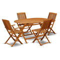 East West Furniture Dicm52Cana 5 Piece Patio Dining Set Includes An Oval Outdoor Acacia Wood Table And 2 Folding Arm Chairs With 2 Side Chairs, 36X60 Inch, Natural Oil