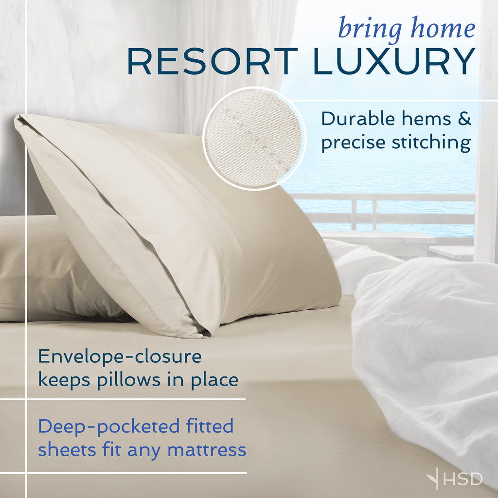 Hotel Sheets Direct 100% Viscose Derived From Bamboo Sheets Queen Size - Cooling Bed Sheets With 2 Pillowcases - Breathable, Moi