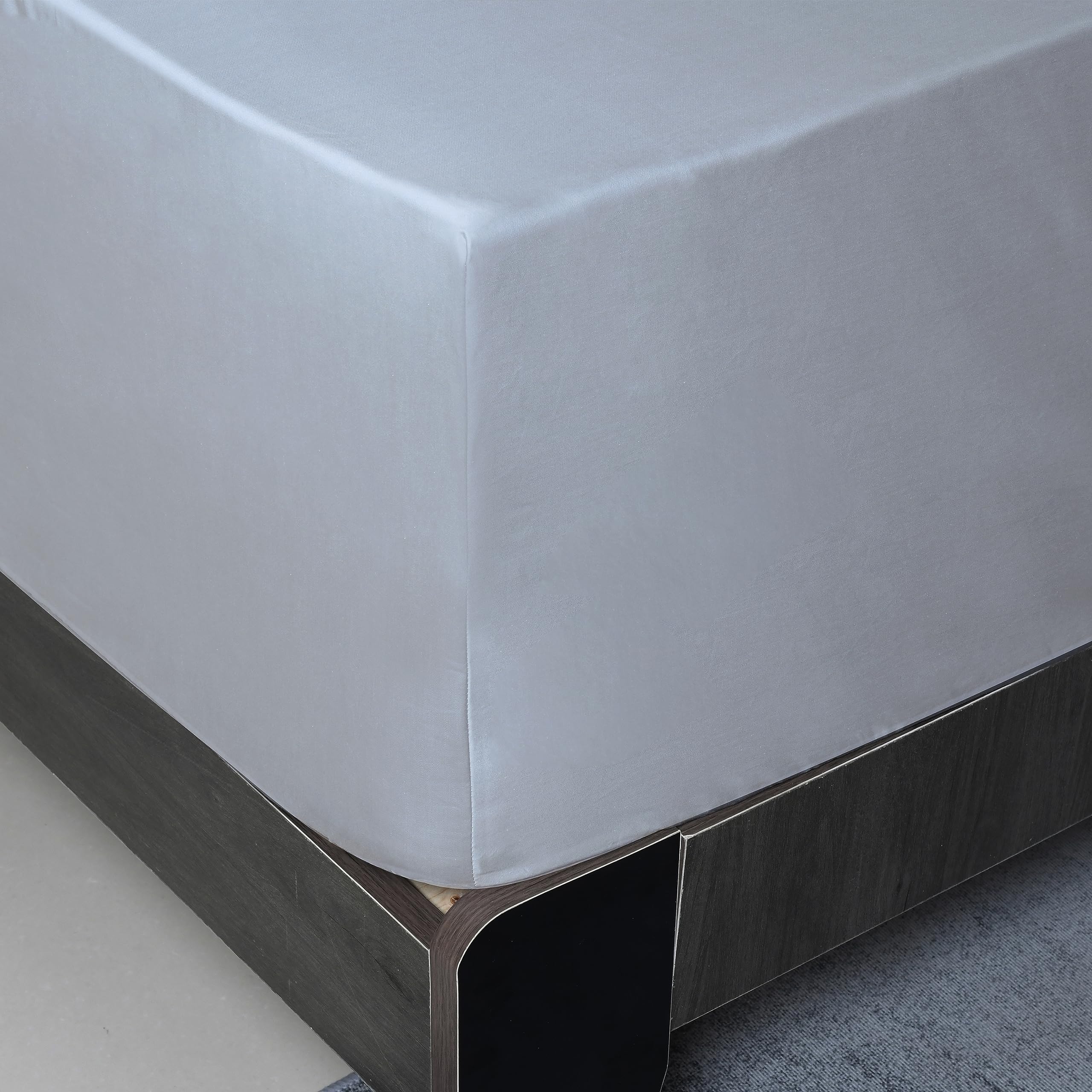 Twin Size Fitted Sheet Only Gray, 100% Egyptian Cotton 600 Thread Count, 16'' Deep Pocket Premium Cotton Mattress Sheet (1 Botto