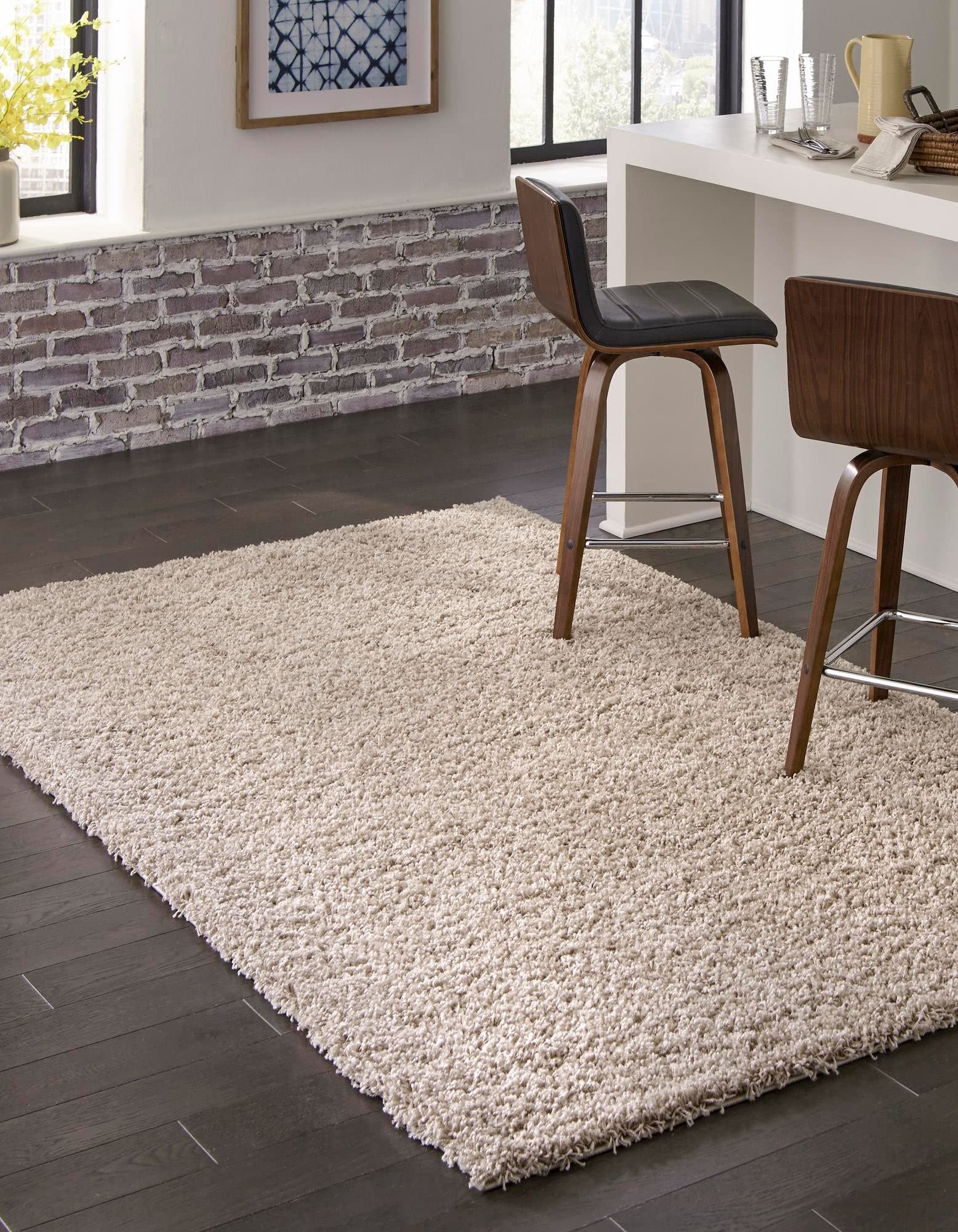 Rugs.com - ber Cozy Solid Shag Collection Rug - 10 x 13 Taupe Shag Rug Perfect for Living Rooms, Large Dining Rooms, Open Floo