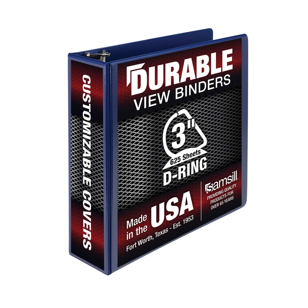 Samsill Durable 3 Inch Binder, Made In The Usa, D Ring Binder, Customizable Clear View Cover, Blue, Holds 625 Pages