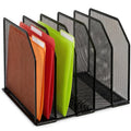 Eorbow Adjustable Desk File Organizer, 5 Sections Upright Desktop Organizer, Standing Wire Mesh Paper Divider, Sturdy Metal Fold