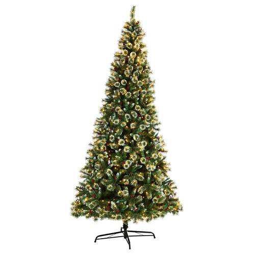 10 Frosted Swiss Pine Artificial Christmas Tree With 850 Clear Led Lights And Berries