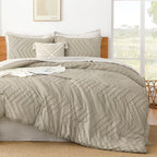 Litanika Oatmeal King Comforter Set, 3 Pieces Lightweight Tufted Bedding Sets, Down Alternative Comforter Fluffy Bed Set Gift Ch