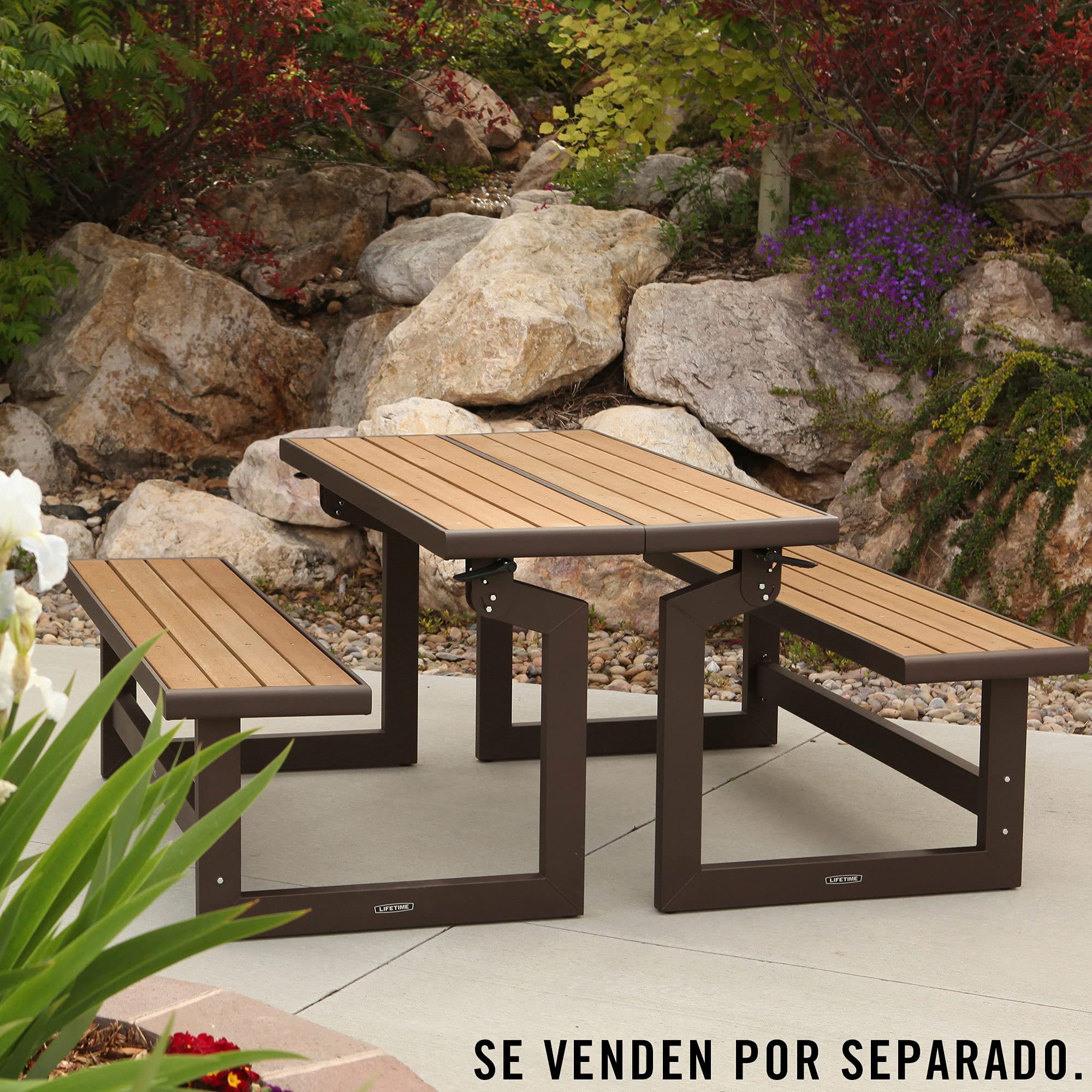 Lifetime 60054 Convertible Bench / Table, Faux Wood Construction, Brown