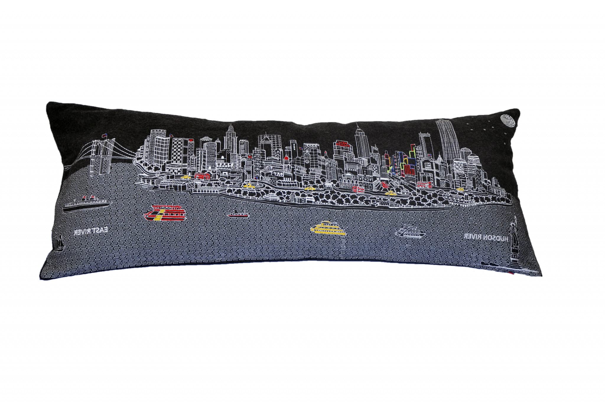 HomeRoots Grey 35' Black and White NYC Nighttime Skyline Standard Lumbar Decorative Pillow