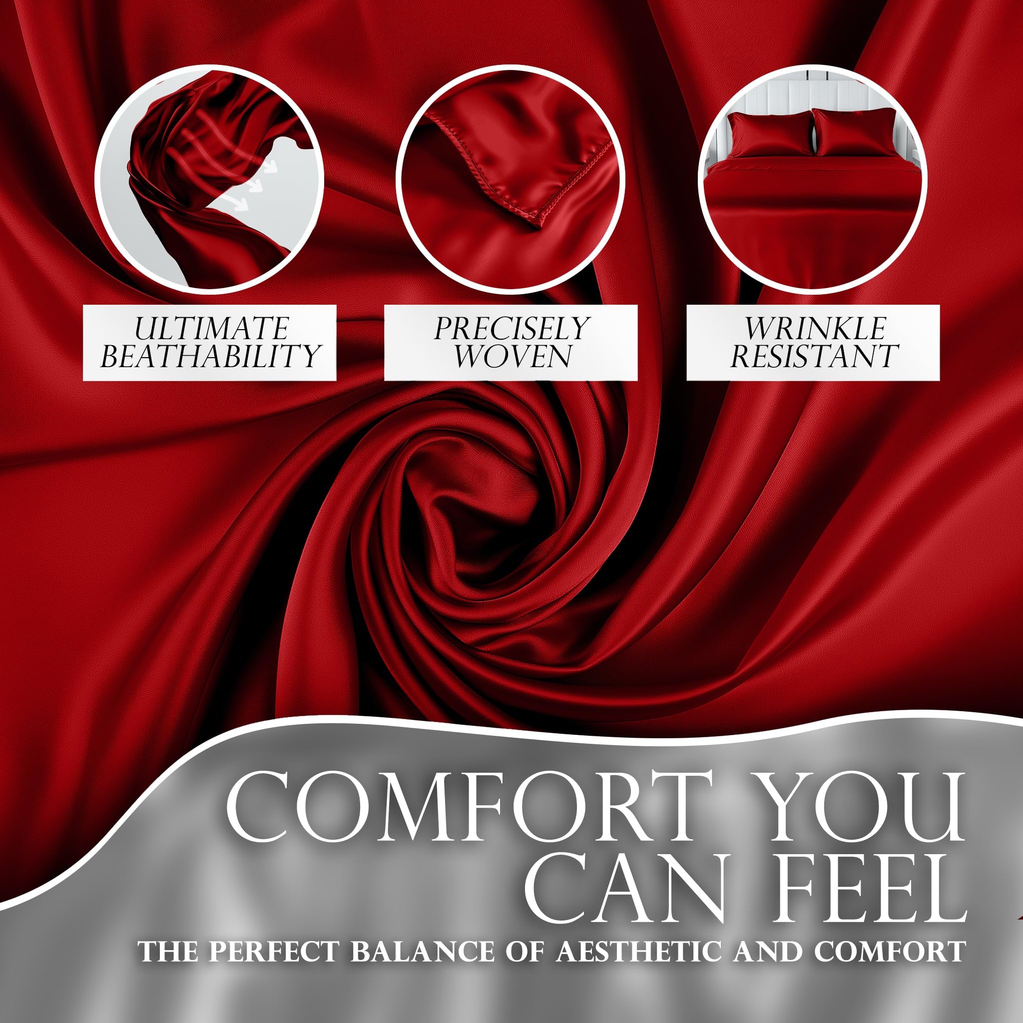 Decolure Satin Sheets Twin Set 4 Pcs - Hotel Luxury Silk Touch Satin Sheets Twin - Elegant Silky Soft Twin Size Bed Sheets