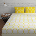 Huesland By Ahmedabad Cotton 144 Tc Cotton Bed Sheet For Double Set Bed With 2 Pillow Covers  White & Yellow