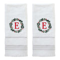 SKL Home Christmas/Winter Wreath Monogram Hand Towel E 2pc Set for Bath/Kitchen/Bar & Gift, White