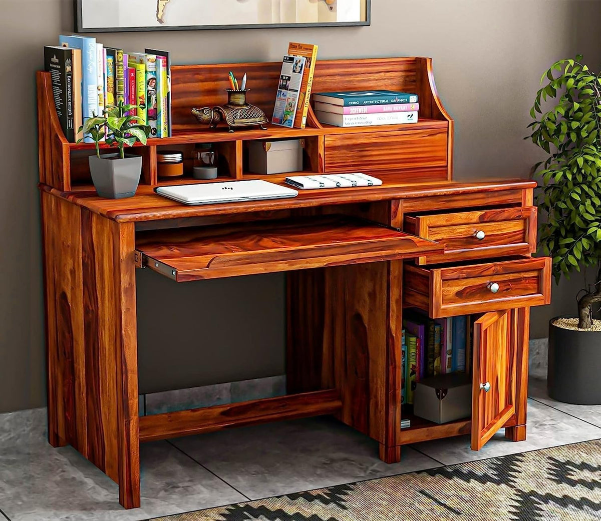 Dn Furniture Solid Sheesham Wood Study Table For Home & Office With Drawer And Cabinet Storage | Writing Desk | Computer Table |