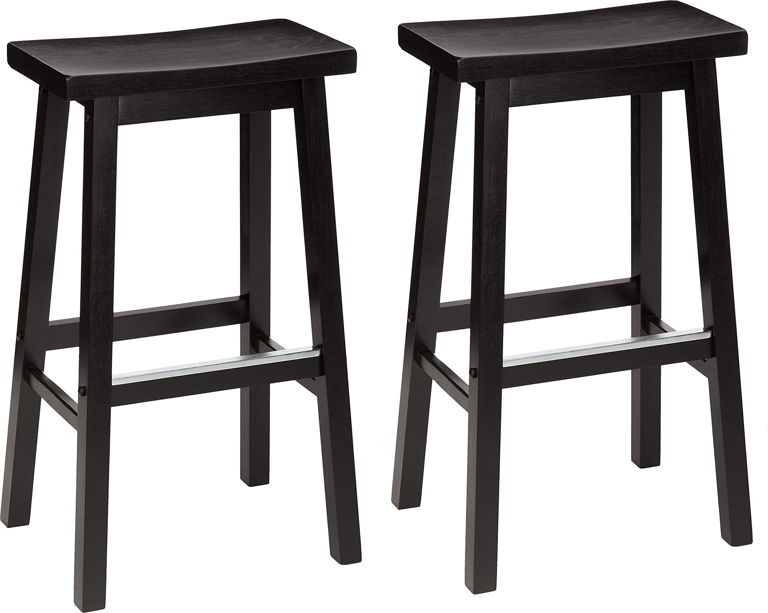 Amazon Basics Solid Wood Saddle-Seat Kitchen Island Counter Barstool, 29-Inch Height, Black - Set of 2