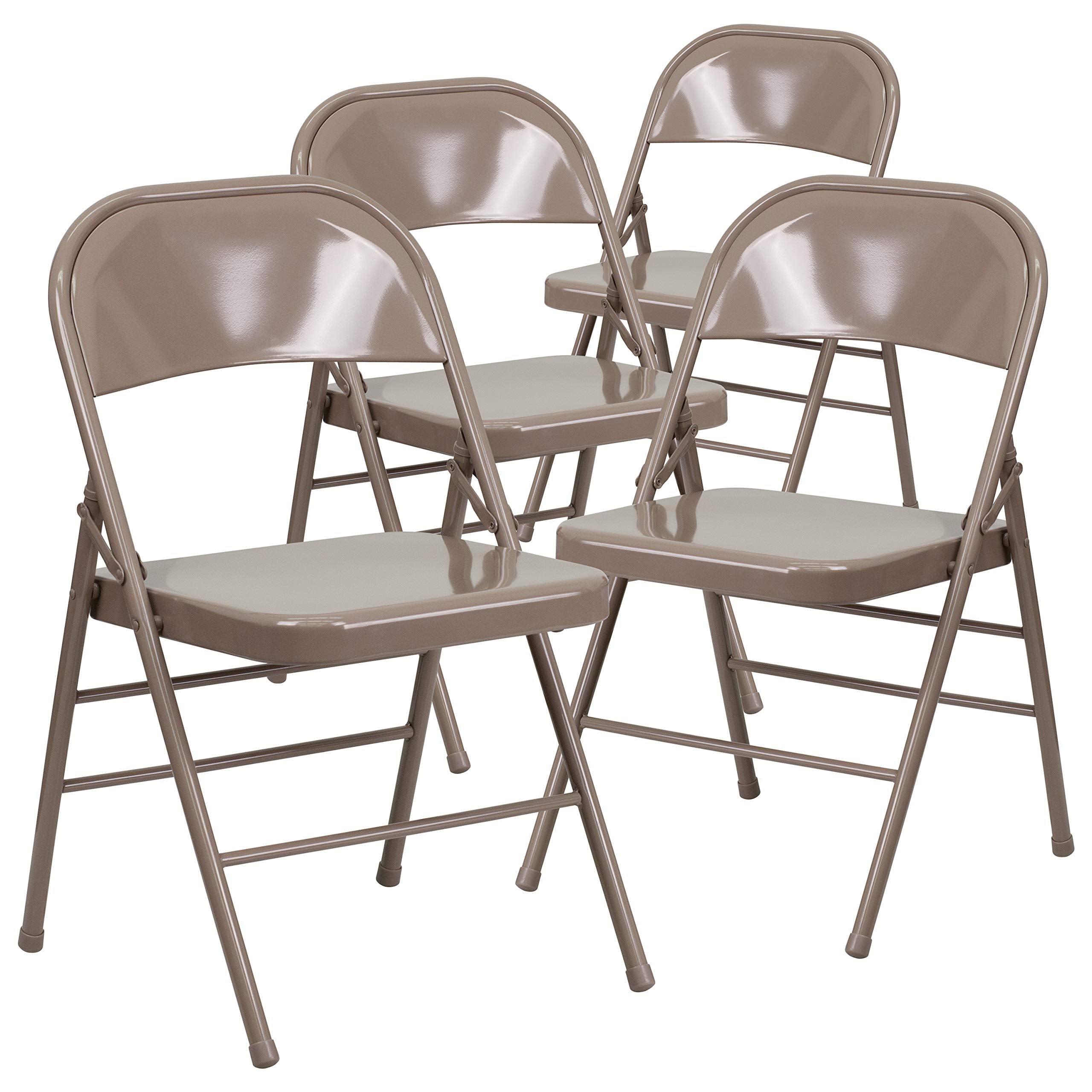 4 Pk. HERCULES Series Triple Braced & Double Hinged Beige Metal Folding Chair