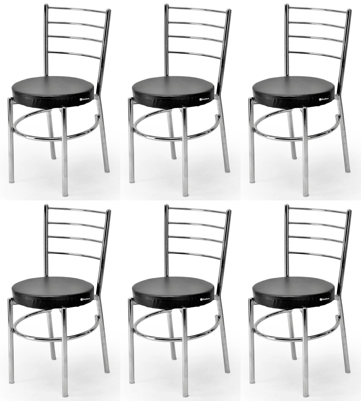 Goyalson Dining Ergonomic Dining Home Chair Hotel Restaurant Chair With Steel Chrome Polish And Leatherite Seat (6, Black, Stand