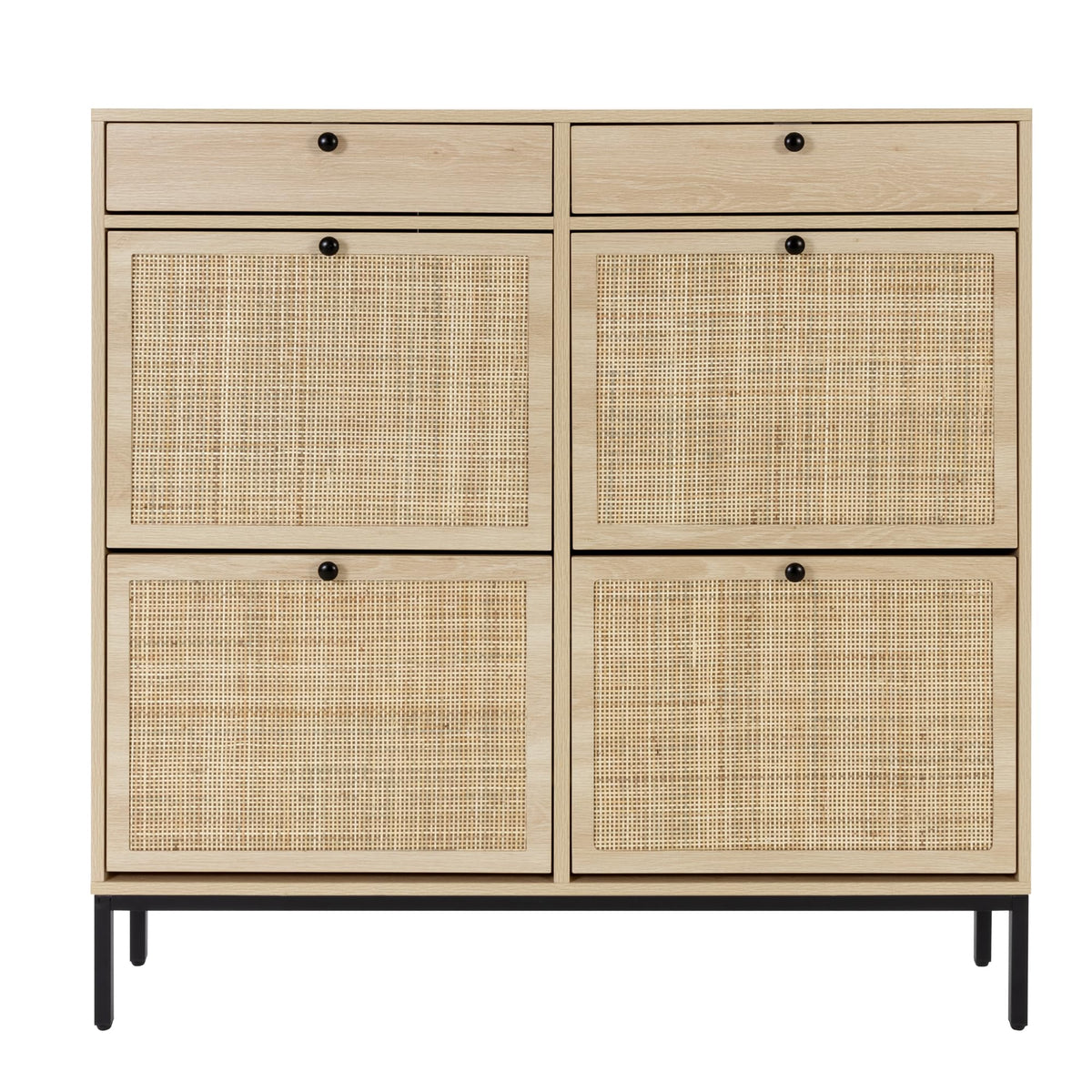 Xiao Wei Shoe Cabinet, Large Natural Rattan Shoe Storage Organizer Cabinet With 4 Flip Drawers, Freestanding Shoe Rack With Adjustable Shelf For Entryway, Living Room