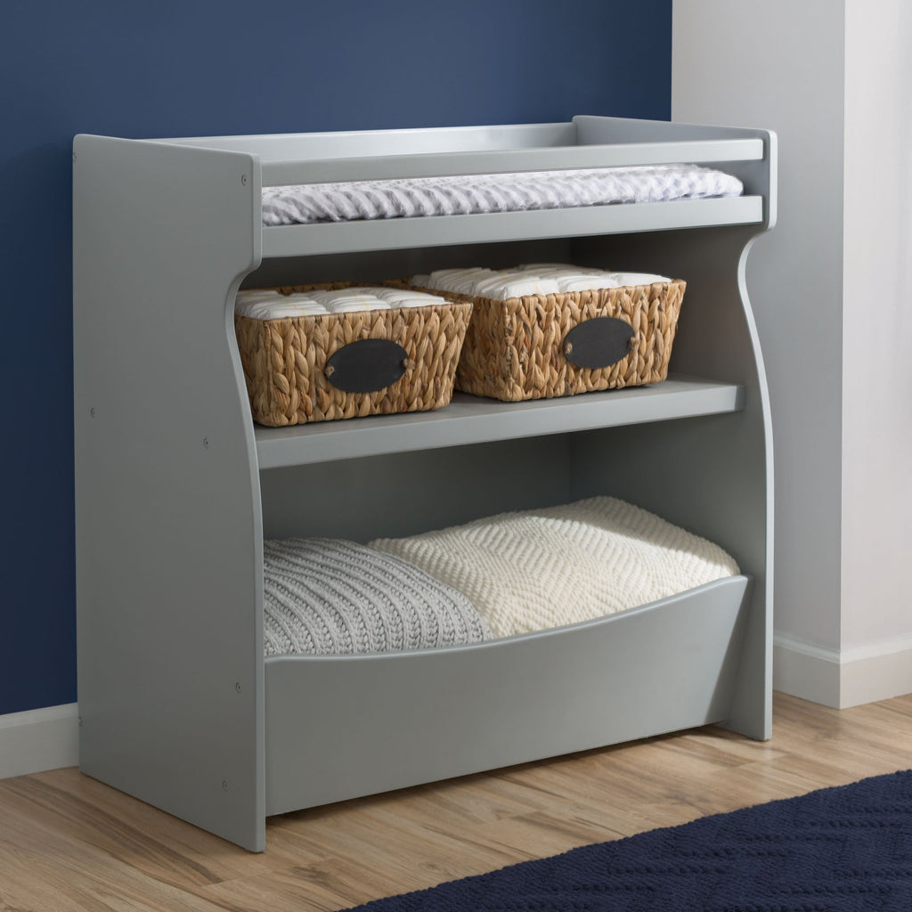 Delta Children 2-in-1 Changing Table & Storage Unit, Grey, Pine Wood, 34.25x18.75x35 Inch, Model 530240-026