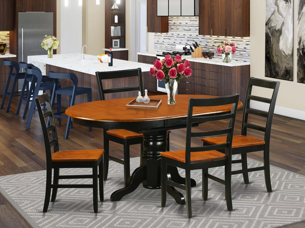 East West Furniture AVPF5-BCH-W 5 Piece Dining Room Furniture Set Includes an Oval Kitchen Table with Butterfly Leaf and 4 Dining Chairs, 42x60 Inch, Black & Cherry