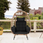 Paylesshere Egg Chair Egg Basket Rattan Chair Steel Frame Oversized Indoor Outdoor Lounger Simple Installation With 4 Comfort Cushion And Stand,352Lb Capacity For Patio Garden Living Room,Black