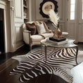 jinchan Zebra Print Area Rug Faux Skin Cowhide Animal Design Mat Faux Suede Indoor Floorcover for Bedroom Living Room 5x6 Safari