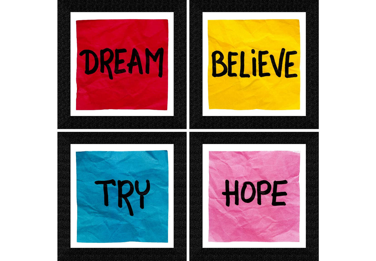 Saf Paintings Set Of 4 Dream, Hope, Belive, Try Motivational Uv Coated Home Decorative Gift Item Framed Alphabets Painting 19 In