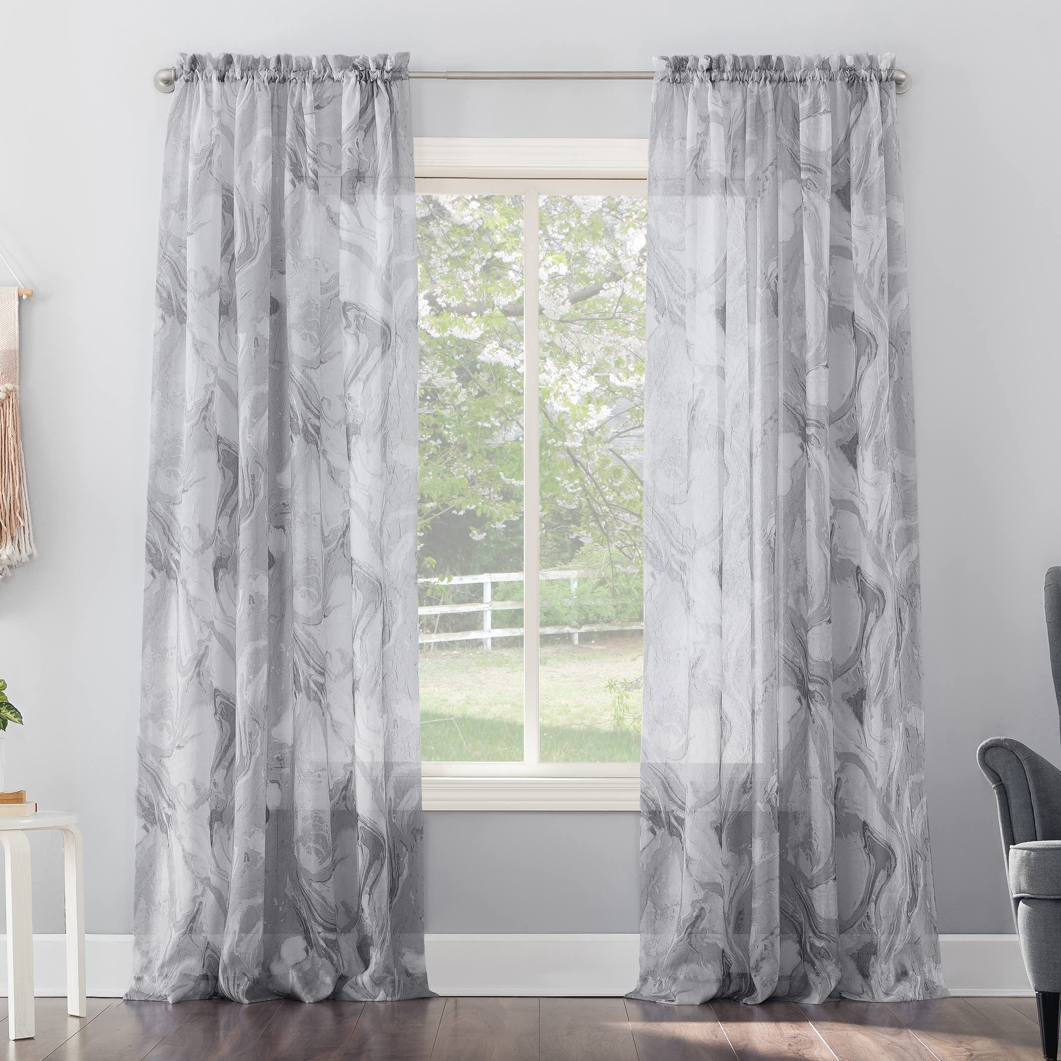 No. 918 Cristo Crushed Sheer Voile Rod Pocket Curtain Panel, 51 x 84, Grey