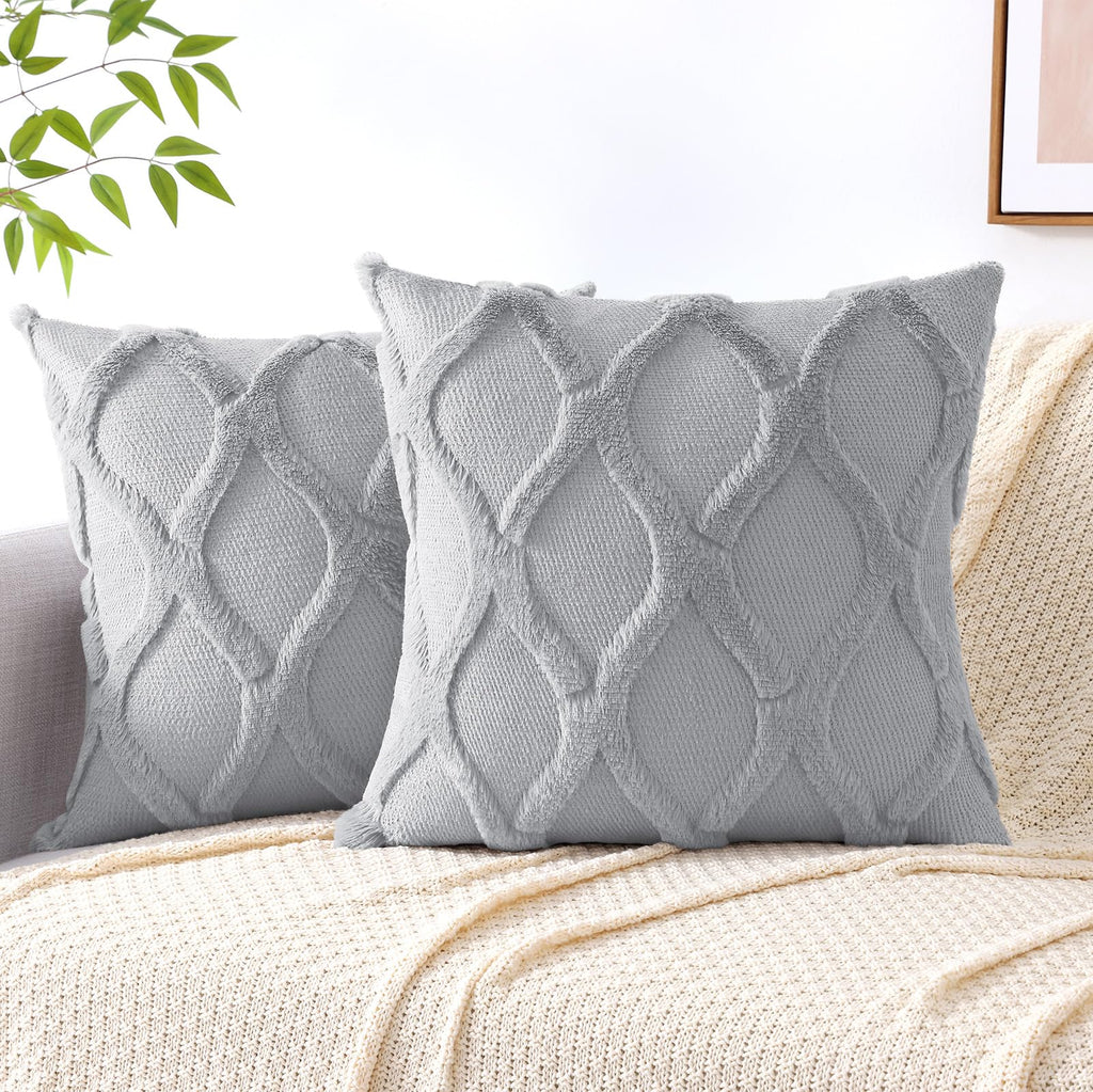 Decoruhome Throw Pillow Covers 24X24 Inch Set Of 2, Soft Plush Faux Fur Wool Grey Couch Pillow Covers, Decorative Pillow Cases For Bed Sofa Living Room Home Decor
