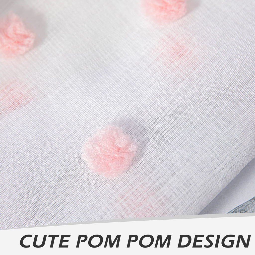 Mysky Home Pom Pom Sheer Curtains For Girls Bedroom Pink Curtains For Nursery 84 Inch Long Living Room Curtains 2 Panels Light Filtering Rod Pocket Semi Window Drapes 52 X 84 Inch