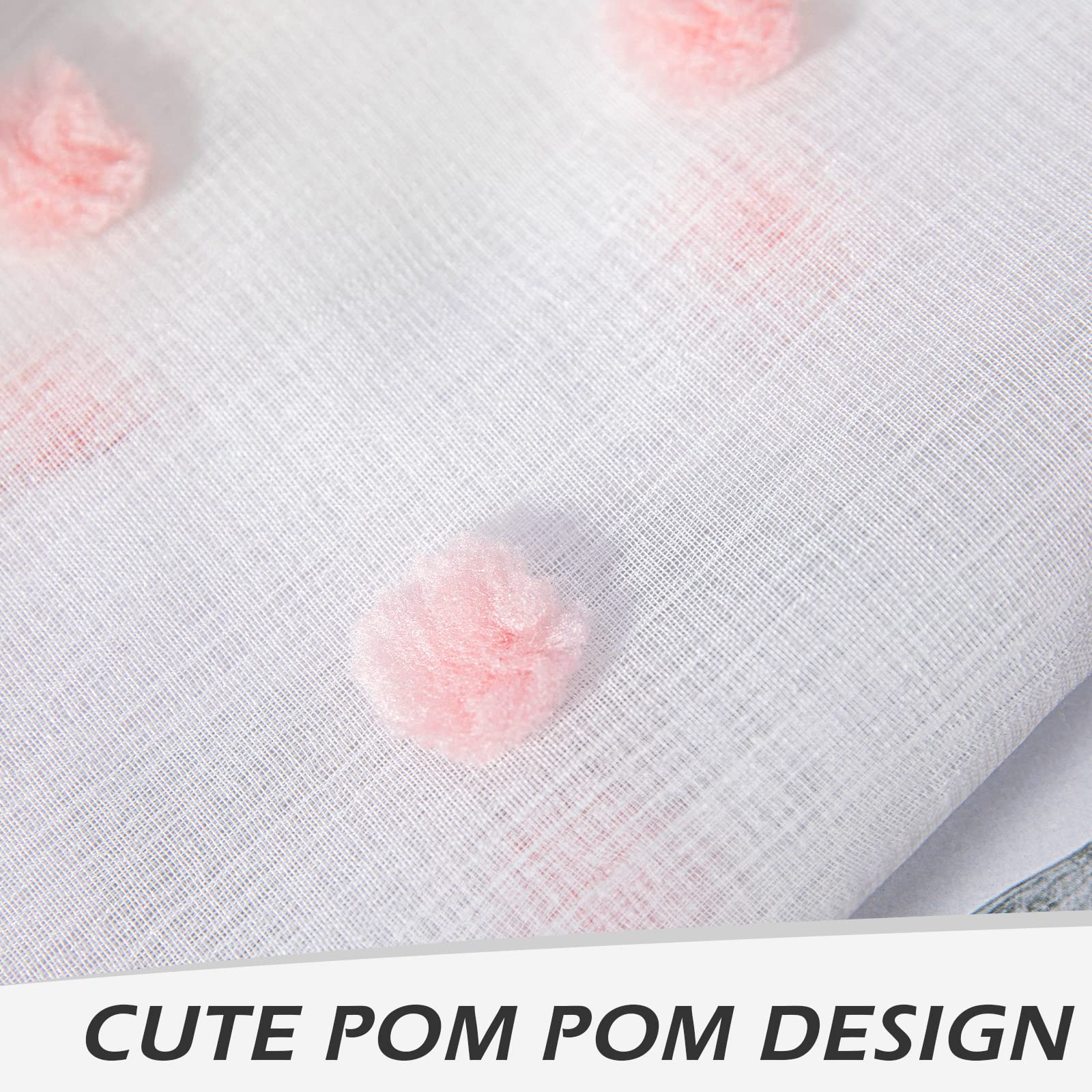 Mysky Home Pom Pom Sheer Curtains For Girls Bedroom Pink Curtains For Nursery 84 Inch Long Living Room Curtains 2 Panels Light Filtering Rod Pocket Semi Window Drapes 52 X 84 Inch