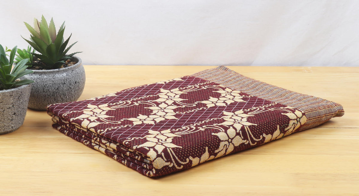 Ruah Cotton Single Bed Blanket for Adults | 60 x 90 Inch | Soft & Lightweight Floral Print Quilt | Maroon | Pack of 1