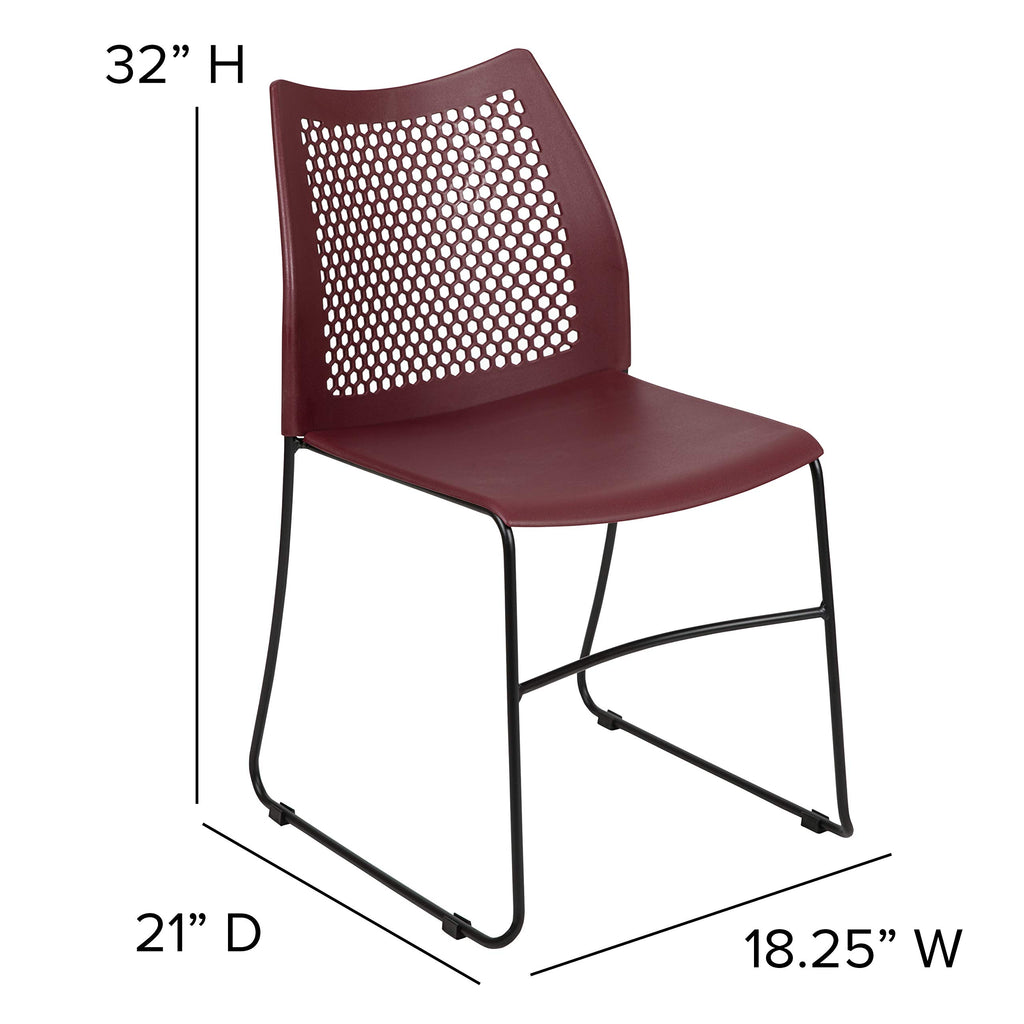 Flash Furniture Hercules Series 661 Lb. Capacity Burgundy Stack Chair With Air-Vent Back And Black Powder Coated Sled Base