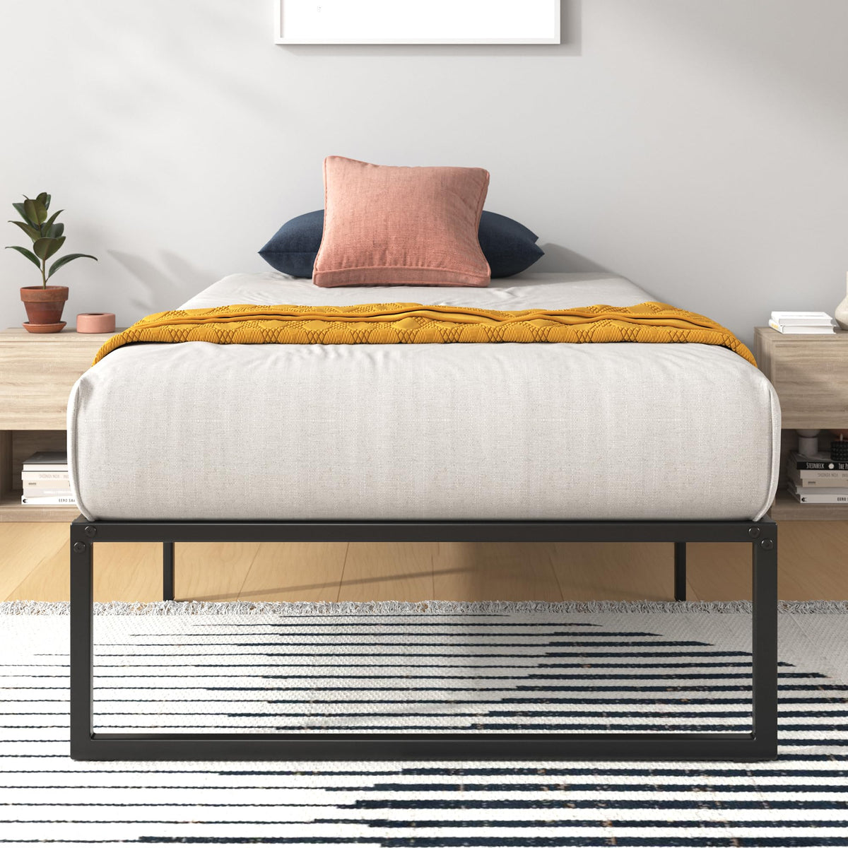 Zinus Lorelei 14 Inch Metal Platform Bed Frame, Steel Slat Support, No Box Spring Needed, Eco Friendly Wonderbox(Tm) Packaging, 12.4” Underbed Storage, Easy Assembly, Black, Twin