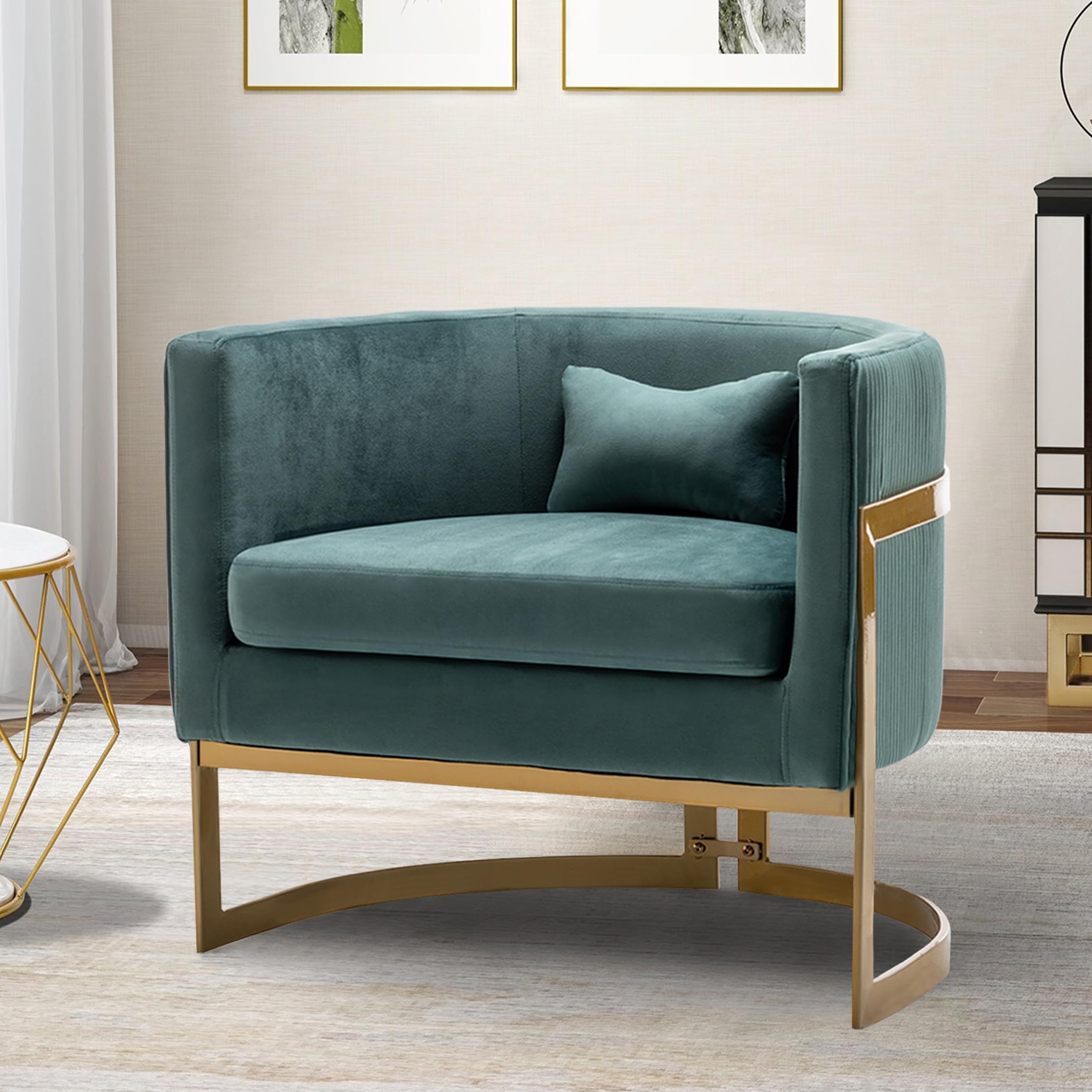Apeaka Velvet Accent Chair, Modern Upholstered Arm Chair For Living Room Bedroom Sofa Side Chair Velvet Barrel Chair With Gold L