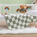 Wrensonge Checkered Throw Blanket, Sage Green Microfiber Soft Cozy Fluffy Warm Hand Made Throw Blankets For Couch, Sofa, Chair,