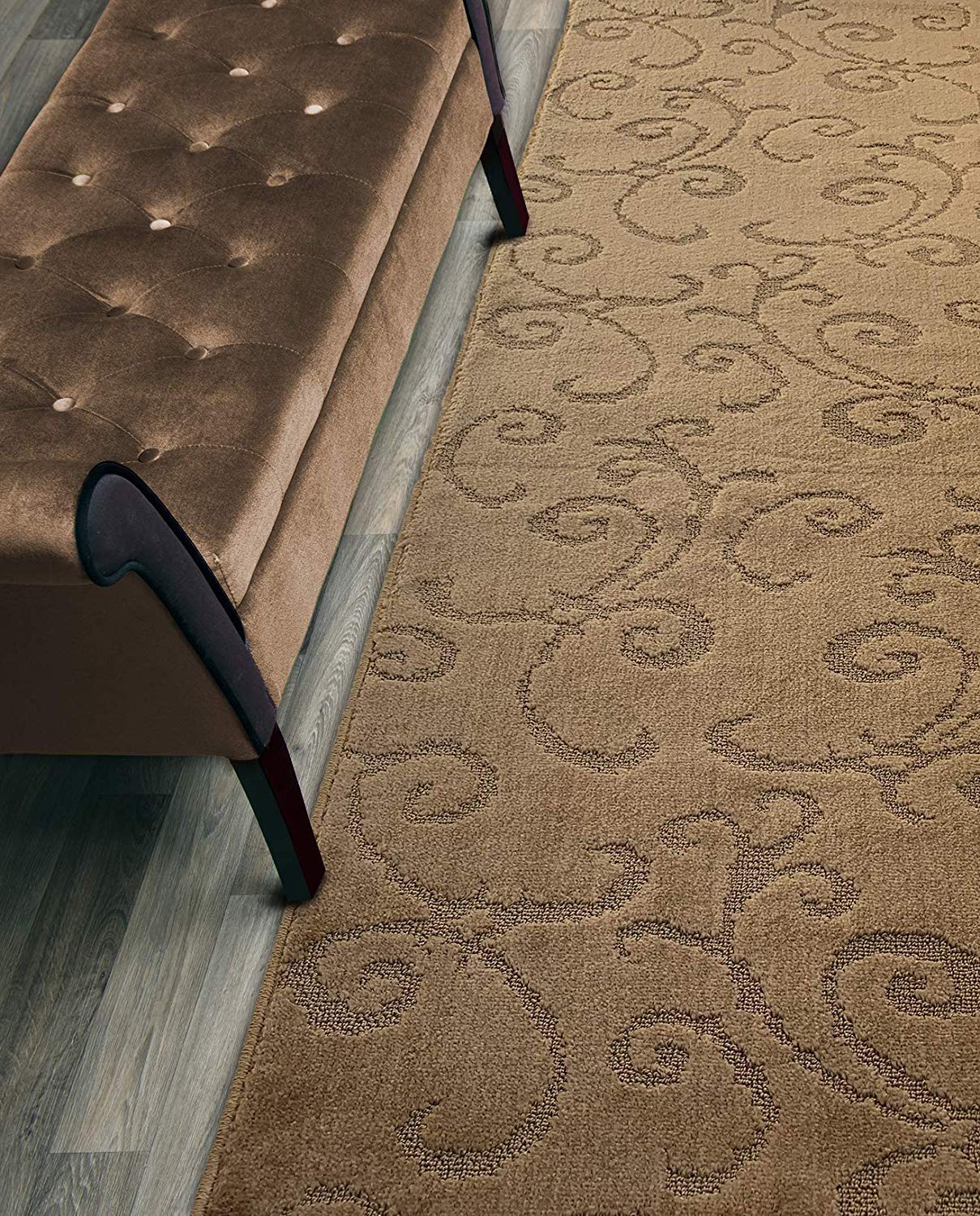 ORFA HOME Custom Length Hallway Runner Rug,Slip Resistant,Scroll Brownish Beige, 26 Inch X 7 feet, Sold and Priced Per Foot