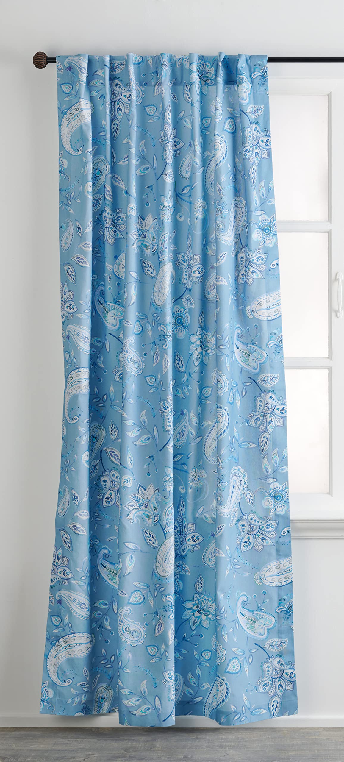 Maison d' Hermine 100% Cotton Curtain Ramage Blue One Panel Curtains for Living Rooms Bedrooms Offices Tailored with a Rod Pocke