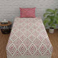 Huesland By Ahmedabad Cotton 144 Tc Single Bedsheet Elastic Fitted Cotton With 1 Pillow Cover | 36X78 Inches | White & Peach Pin