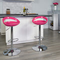 2 Pk. Contemporary Pink Plastic Adjustable Height Barstool with Chrome Base