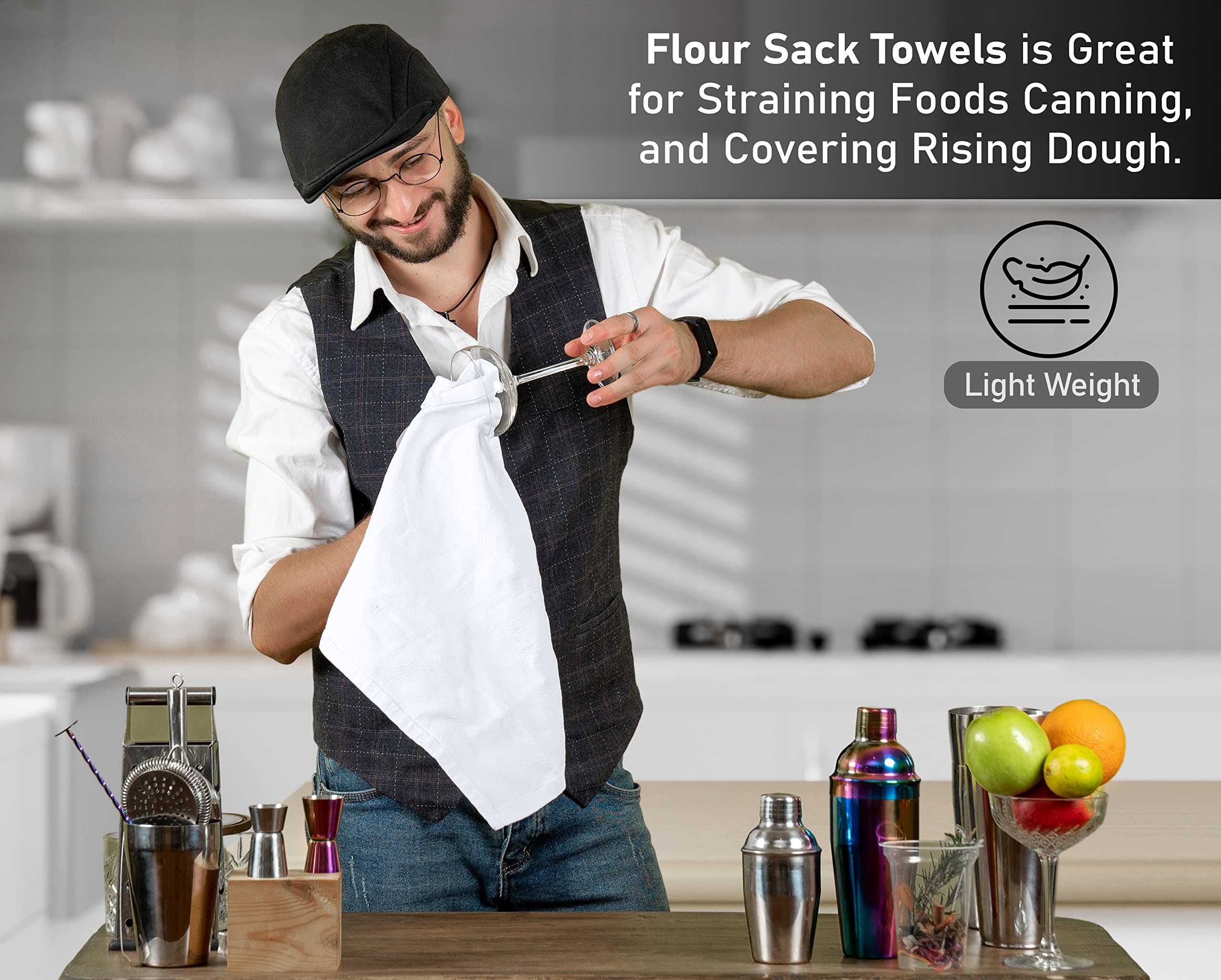 RUVANTI 12 Pack Flour Sack Towels - 28x28 Inch, 100% Cotton, White, Machine Washable, Absorbent Dish Towels for Kitchen Drying & Cleaning