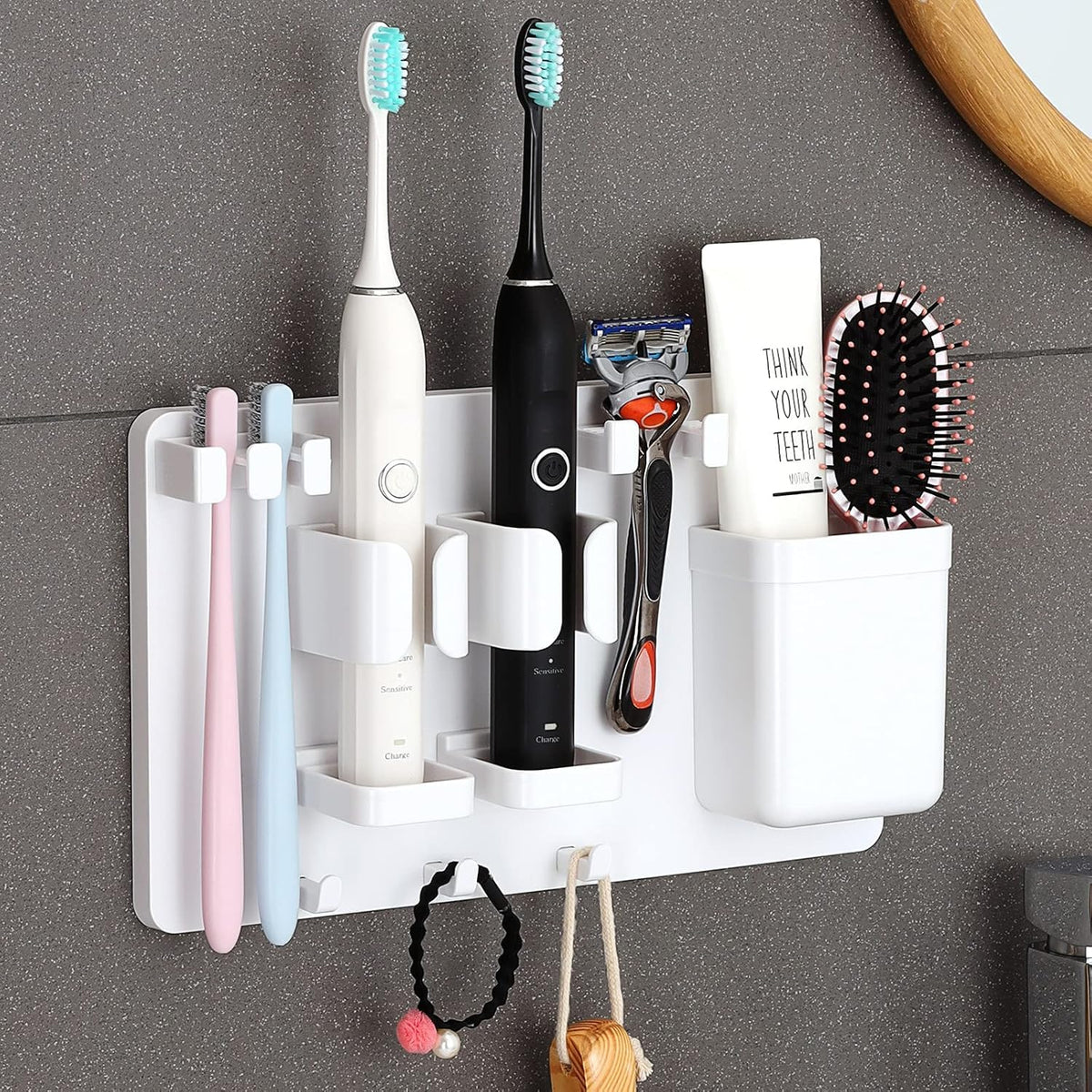 Amazon Brand  Solimo MultiFunctional Wall Mounted Toothbrush Holder, Toothpaste Holder, Adhesive Electric Toothbrush Organizer