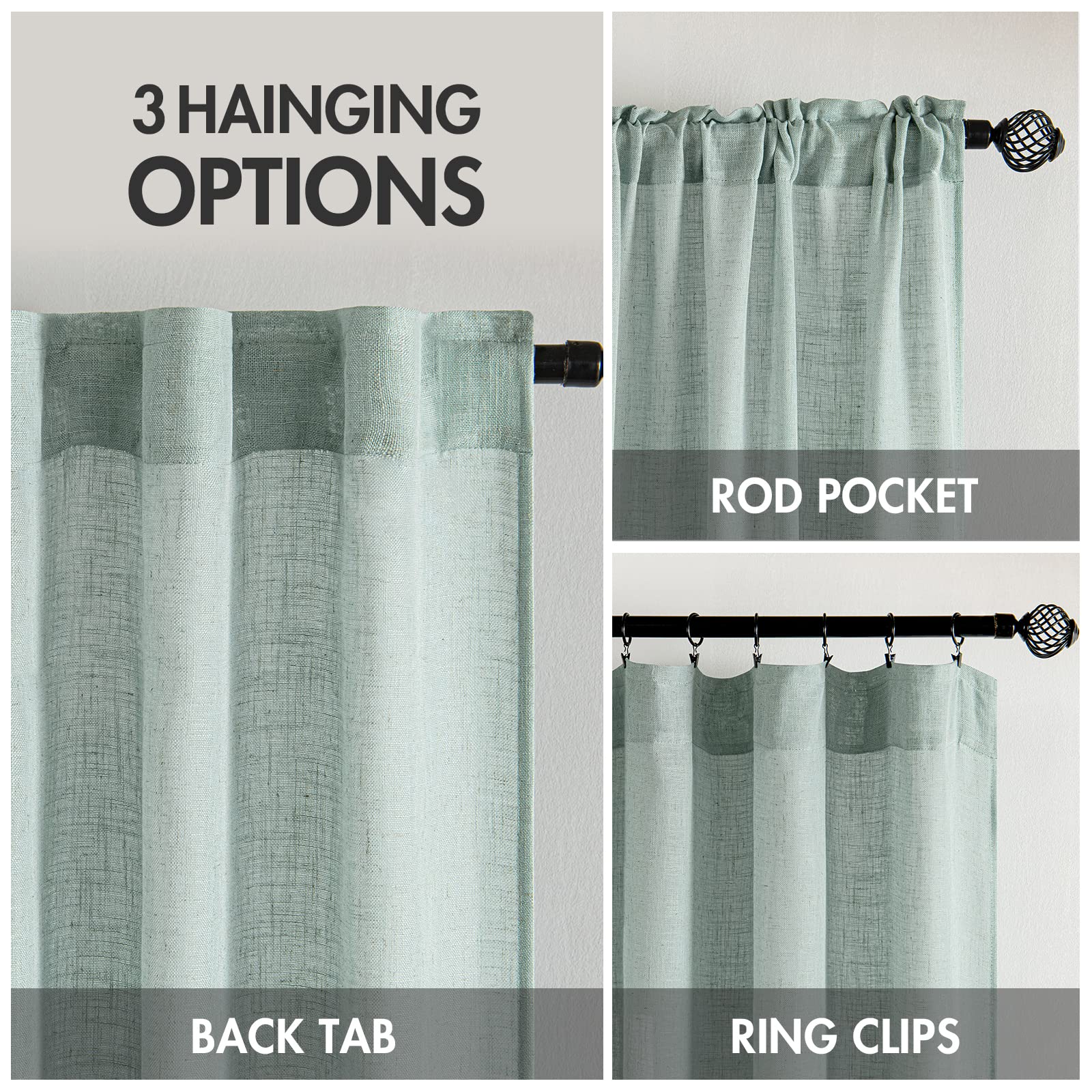 Miulee Dusty Blue Linen Curtains 84 Inch Length 2 Panels For Bedroom Living Room, Soft Thick Linen Textured Window Drapes Semi Sheer Light Filtering Back Tab Rod Pocket Burlap Look, 37X84 Inches