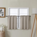 Lecloud Bessie Stone Short Curtains 24 Inch Length 2 Pcs, Faux Linen Cafe Kitchen Small Curtains with Rod Pocket, Light Filterin