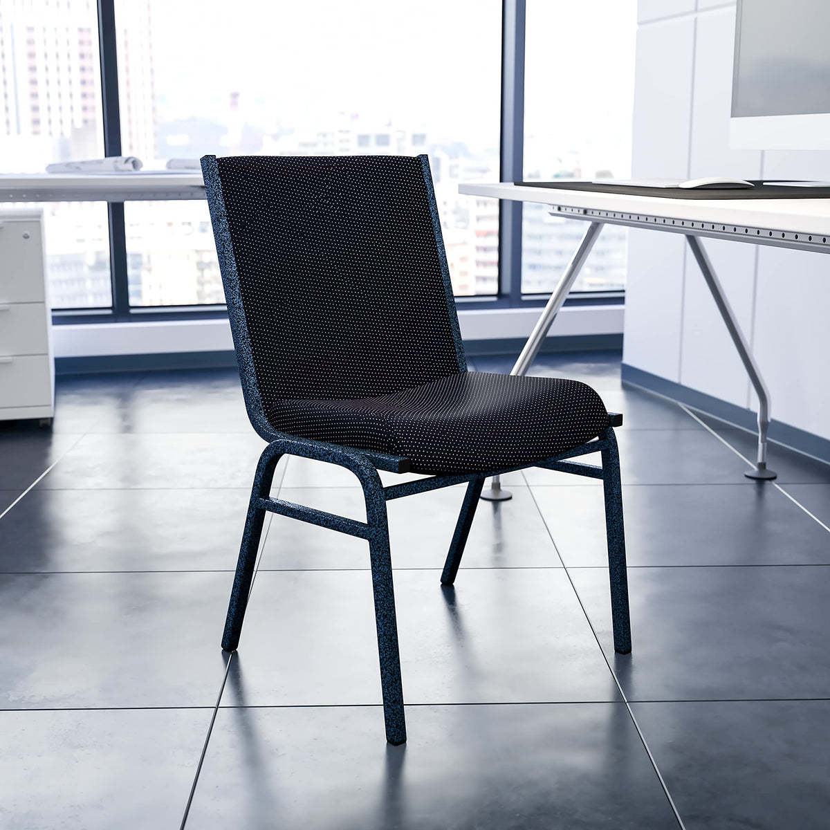Flash Furniture HERCULES Series Heavy Duty Black Dot Fabric Stack Chair with Ganging Bracket