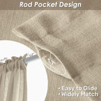 Melodieux Tan Semi Sheer Curtains 72 Inches Long For Bedroom, Living Room Linen Look Privacy Window Rod Pocket Sheer Drapes, 52'