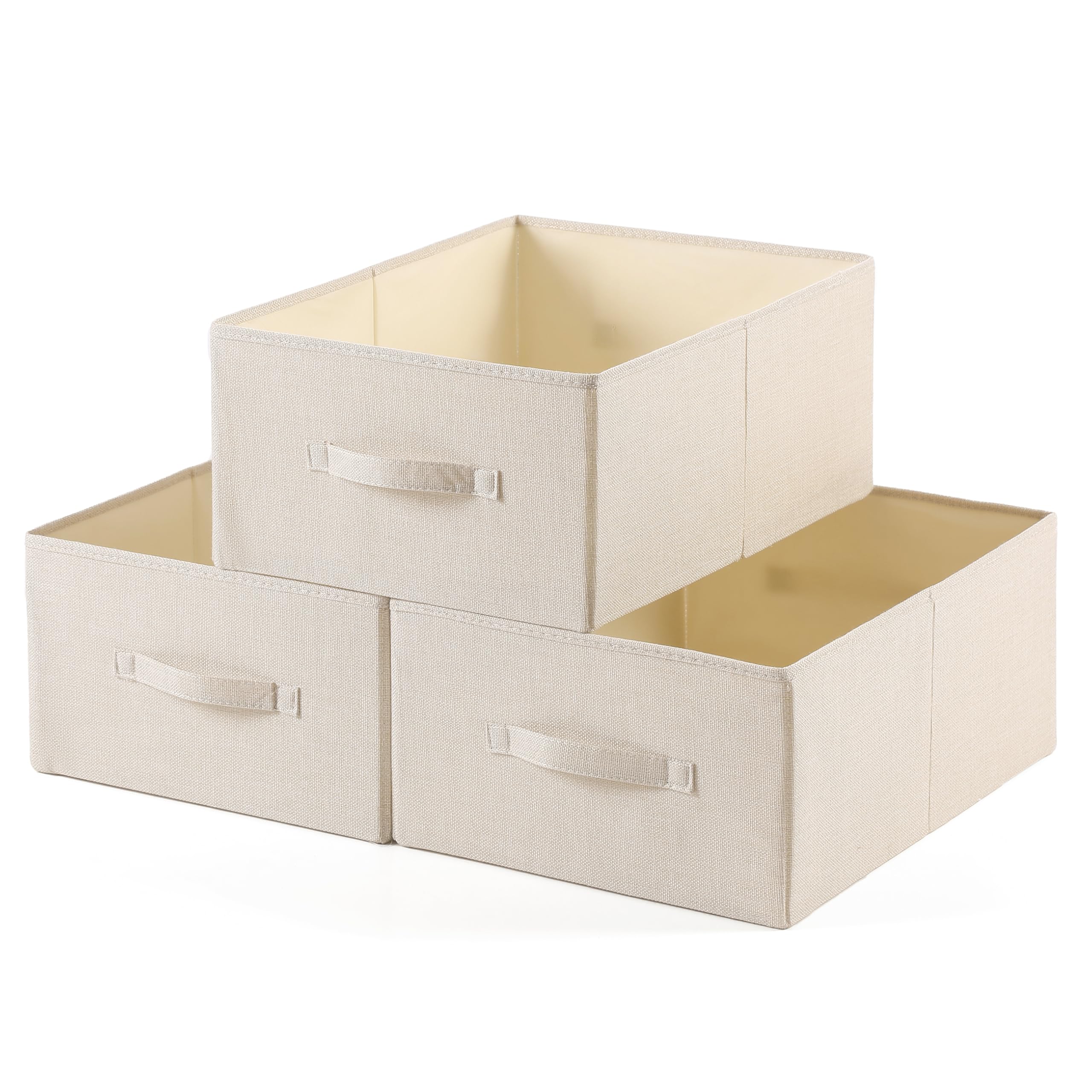 Linen Folding Storage Bins, 3 Pack Large Storage Baskets, Washable, Clothing Storage Bins with Handle, Closet Organizer for Stor