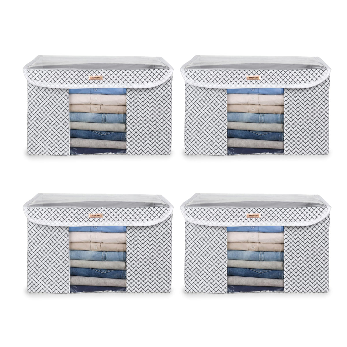 Mteaser Foldable Clothes Storage Box with Transparent Front Window, Large Non Woven Fabric Organizer Bins with Lid & Handles for
