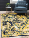 Unique Loom Sofia Collection Area Rug - Salle Garnier (3 3 x 5 3 Rectangle, Navy Blue/ Yellow)
